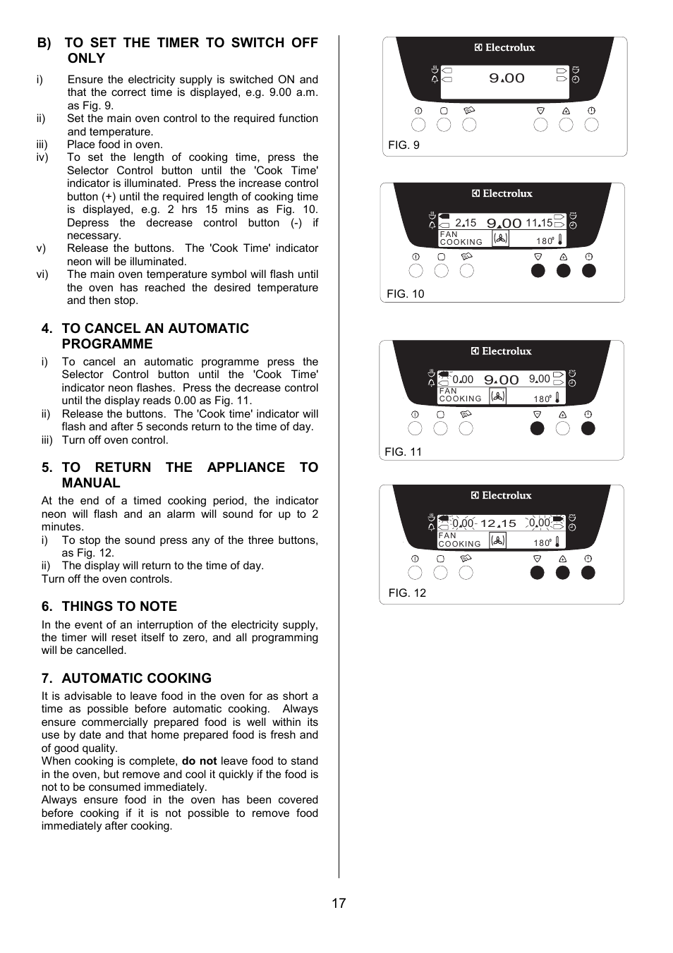 17 b) to set the timer to switch off only, Automatic cooking | Electrolux EOD6390 User Manual | Page 17 / 52
