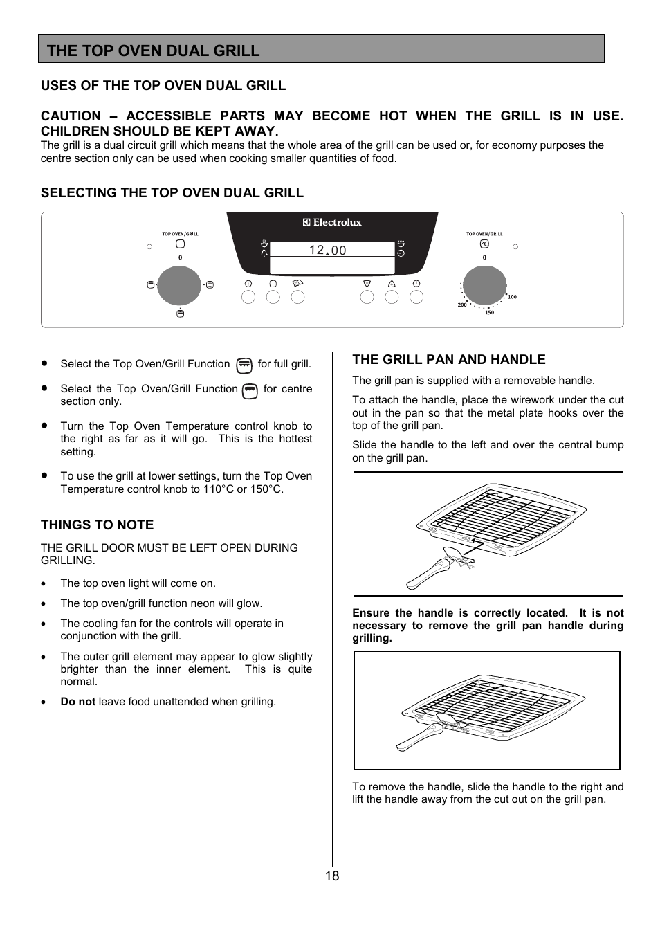 The top oven dual grill | Electrolux EOD6390 User Manual | Page 18 / 52