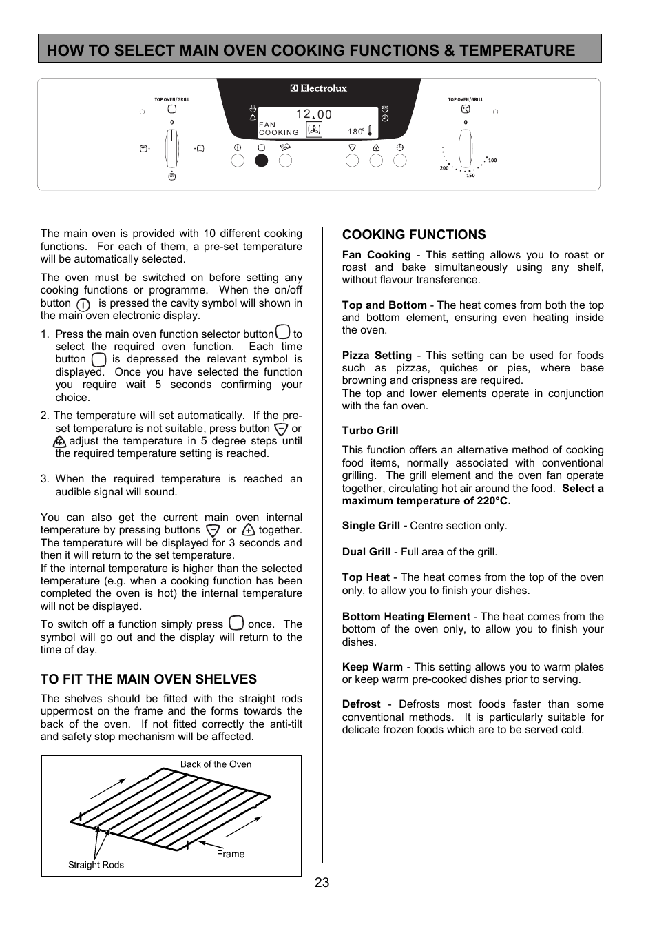 Cooking functions | Electrolux EOD6390 User Manual | Page 23 / 52