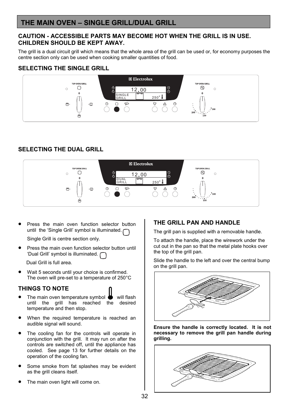 The main oven – single grill/dual grill | Electrolux EOD6390 User Manual | Page 32 / 52