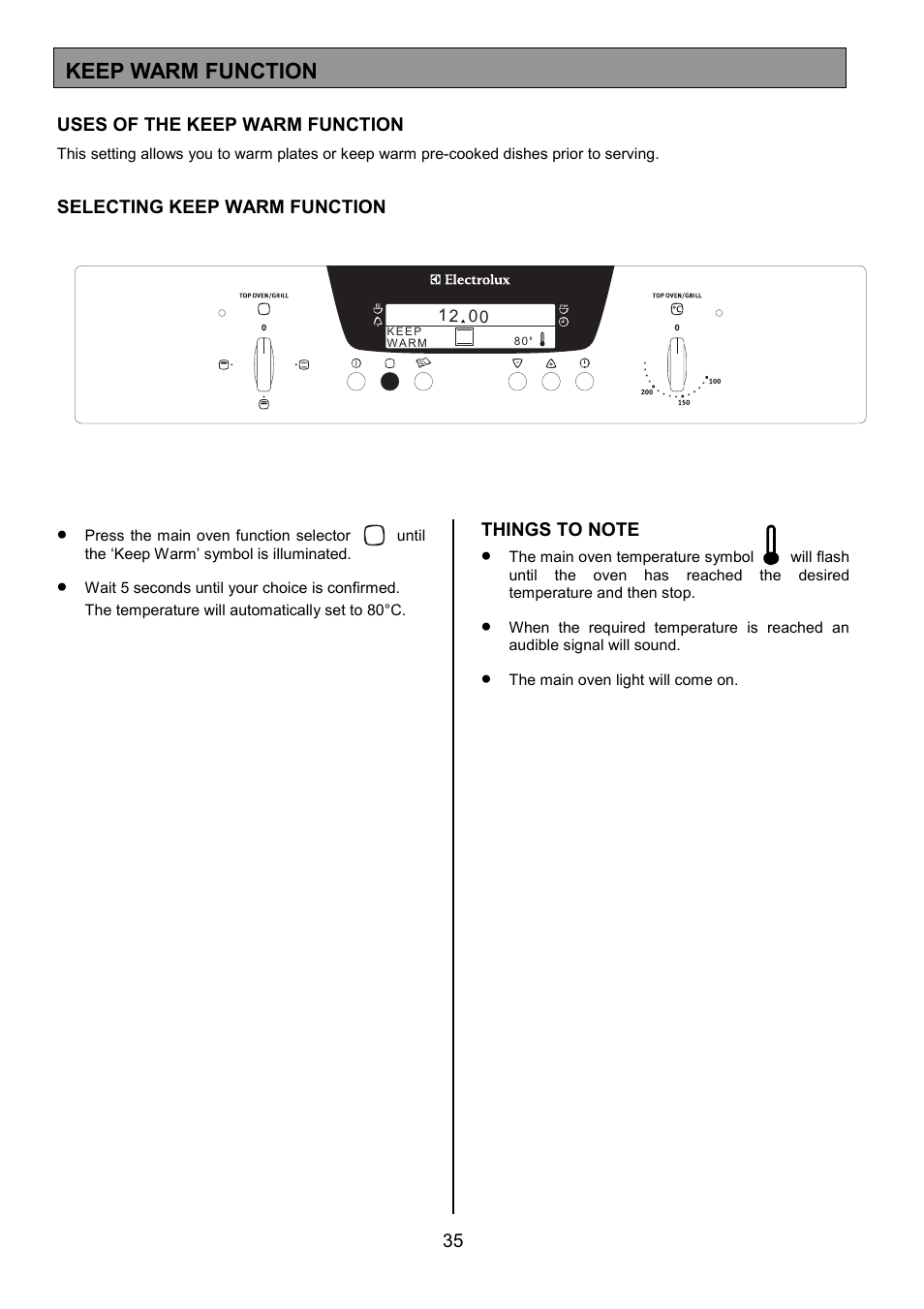 Keep warm function | Electrolux EOD6390 User Manual | Page 35 / 52