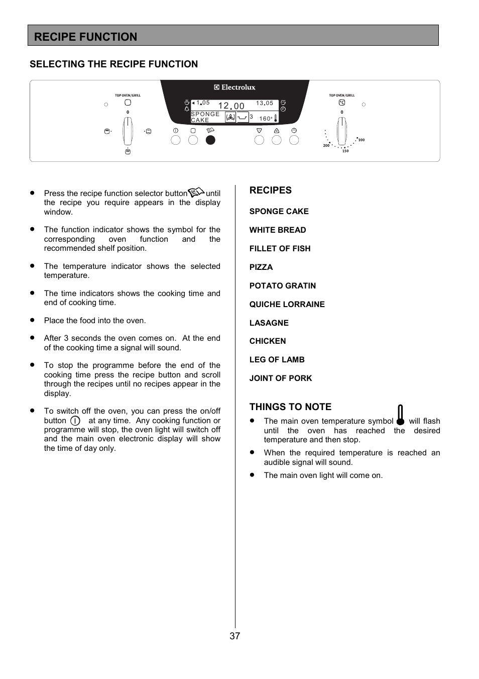 Recipe function | Electrolux EOD6390 User Manual | Page 37 / 52