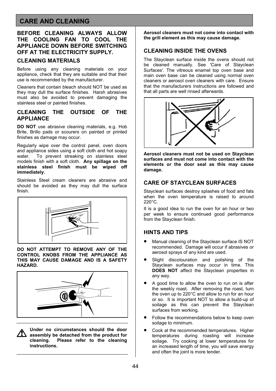 Care and cleaning | Electrolux EOD6390 User Manual | Page 44 / 52