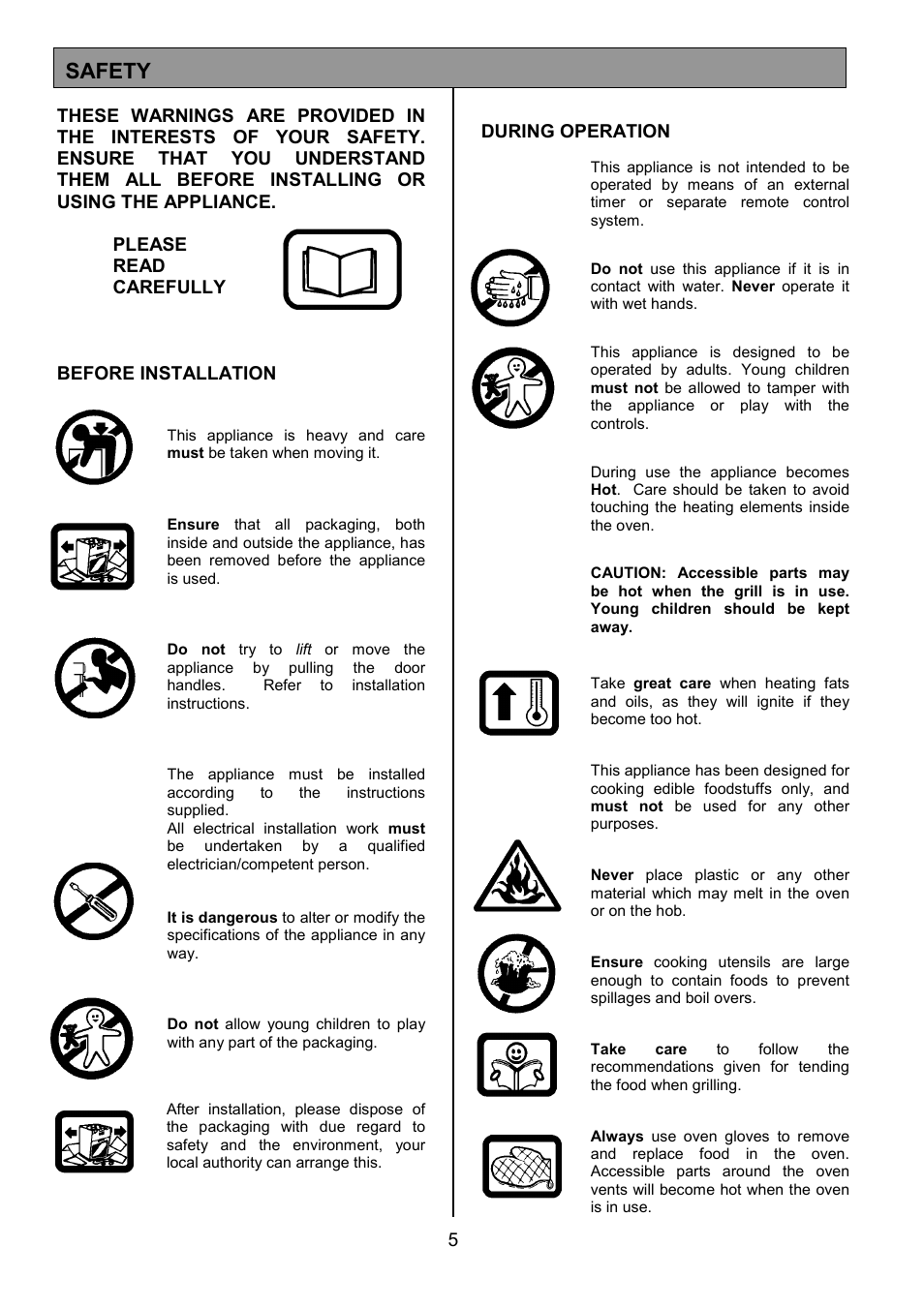 Safety | Electrolux EOD6390 User Manual | Page 5 / 52