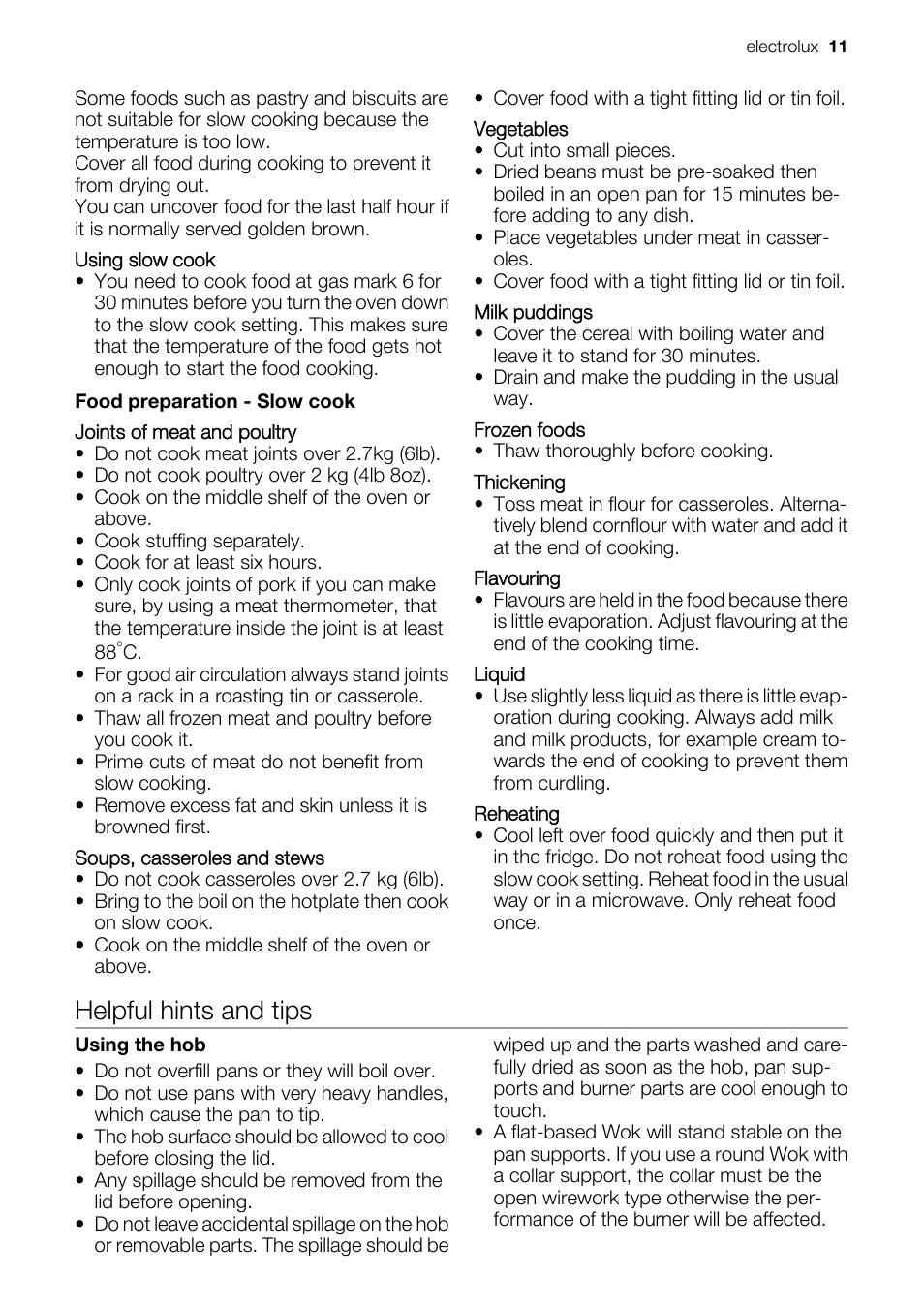 Helpful hints and tips | Electrolux EIKG5547 User Manual | Page 11 / 28