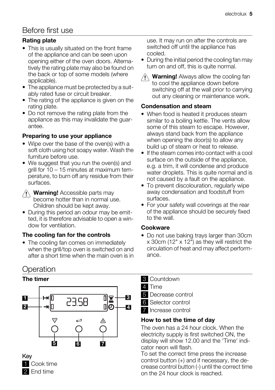 Before first use, Operation | Electrolux EIKG5547 User Manual | Page 5 / 28