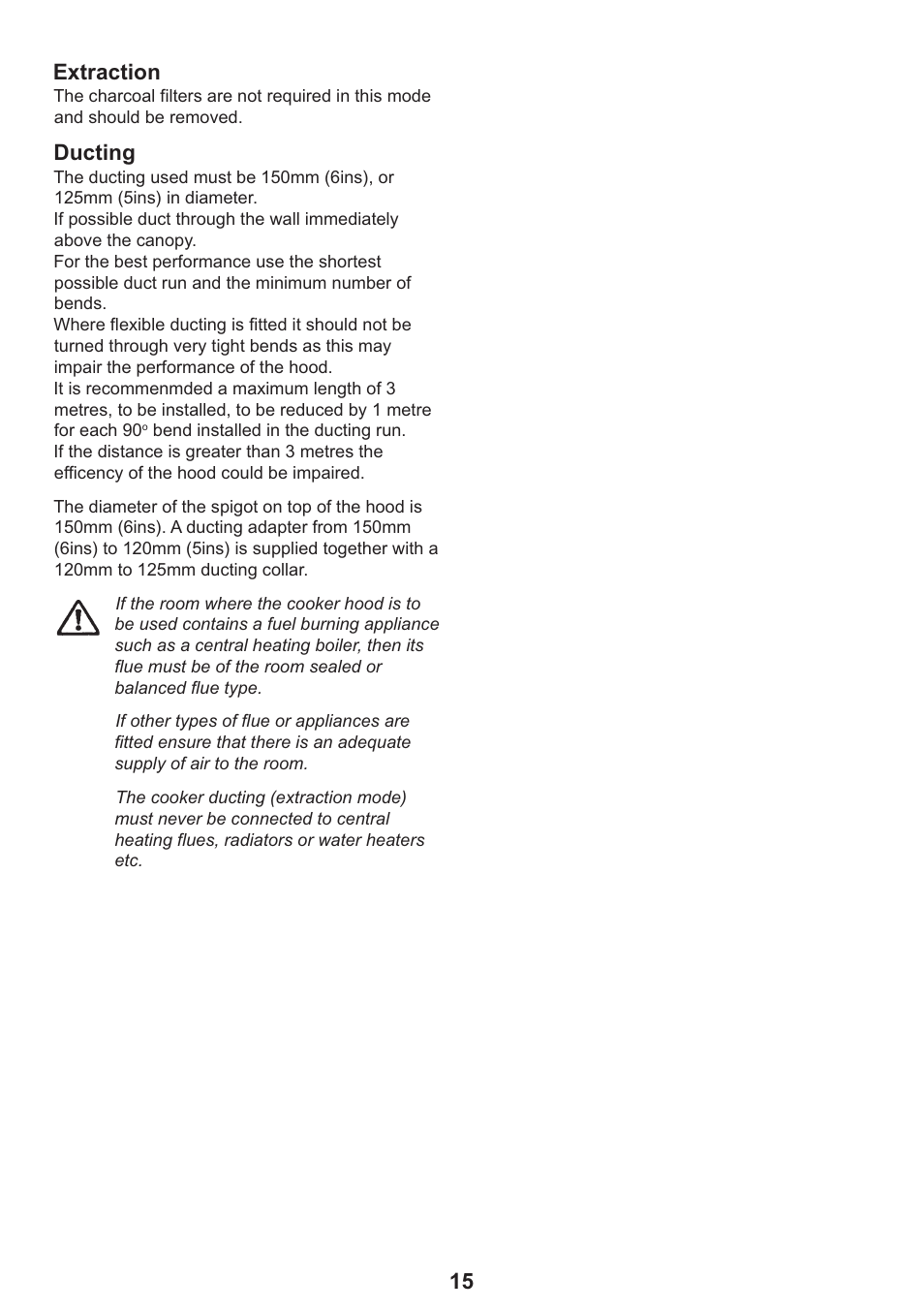 15 extraction, Ducting | Electrolux EFC 935 User Manual | Page 15 / 20