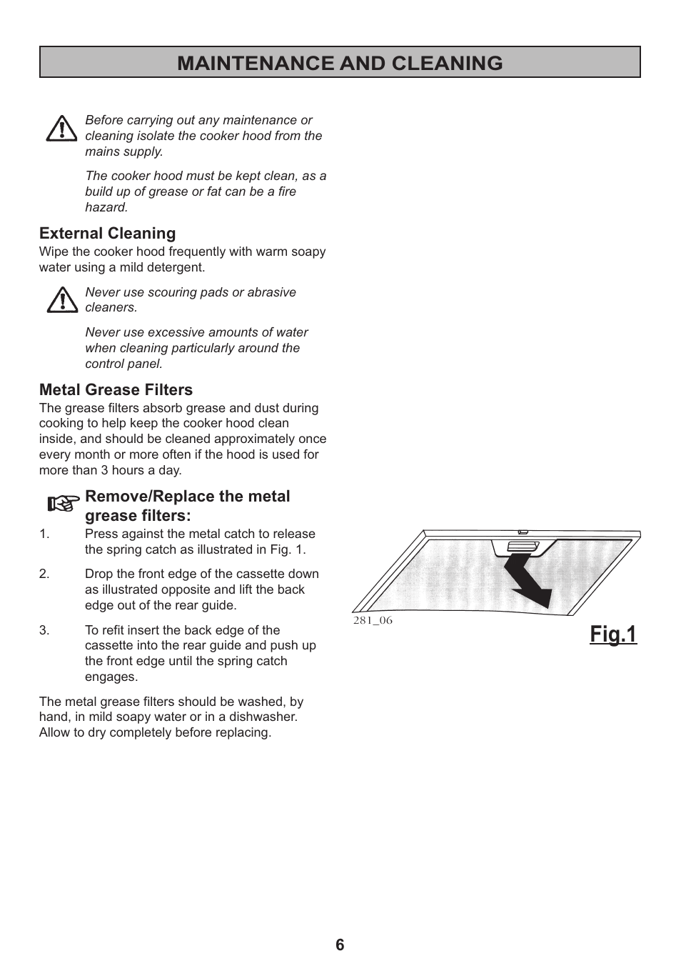 Fig.1, Maintenance and cleaning | Electrolux EFC 935 User Manual | Page 6 / 20