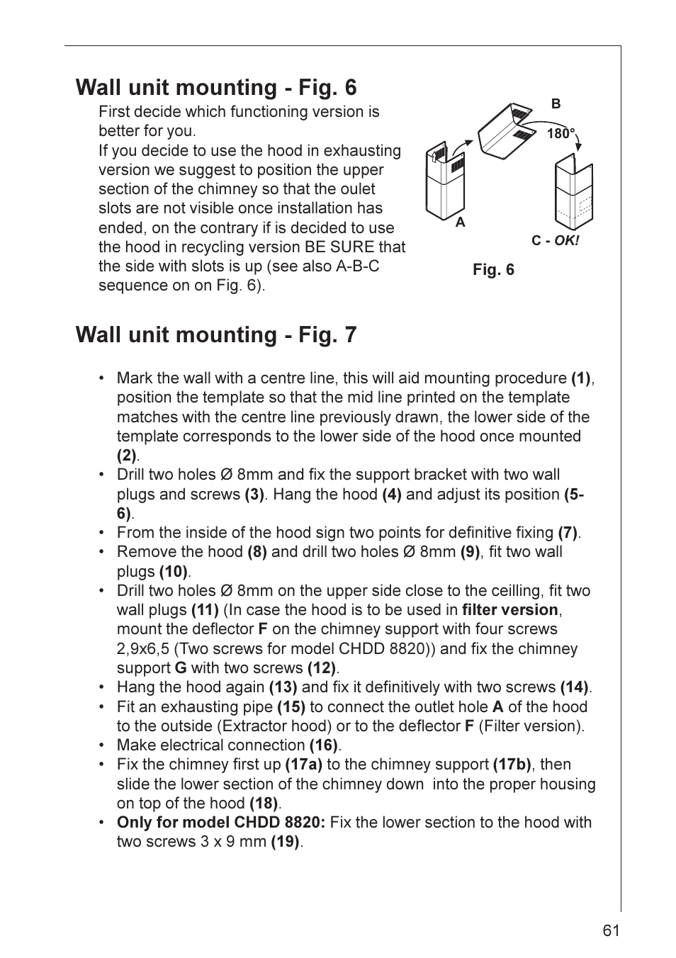 Wall unit mounting - fig. 6, Wall unit mounting - fig. 7 | Electrolux CHDD 8820 User Manual | Page 13 / 16