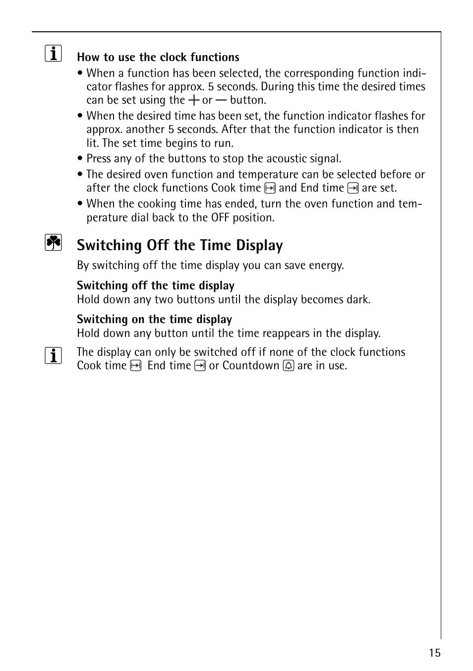 Switching off the time display | Electrolux B1180-4 User Manual | Page 15 / 52