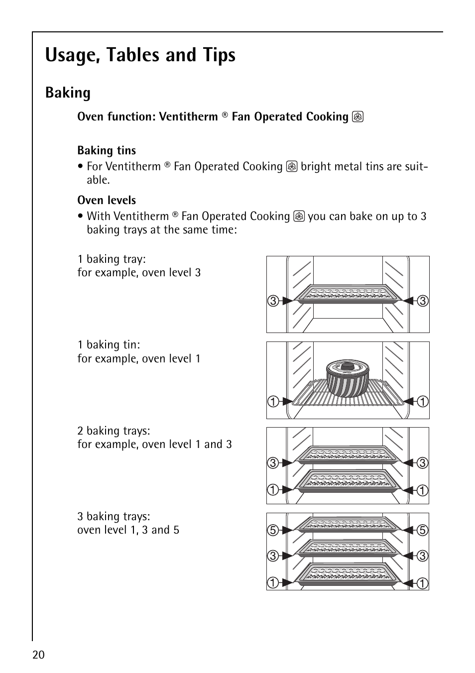 Usage, tables and tips, Baking | Electrolux B1180-4 User Manual | Page 20 / 52