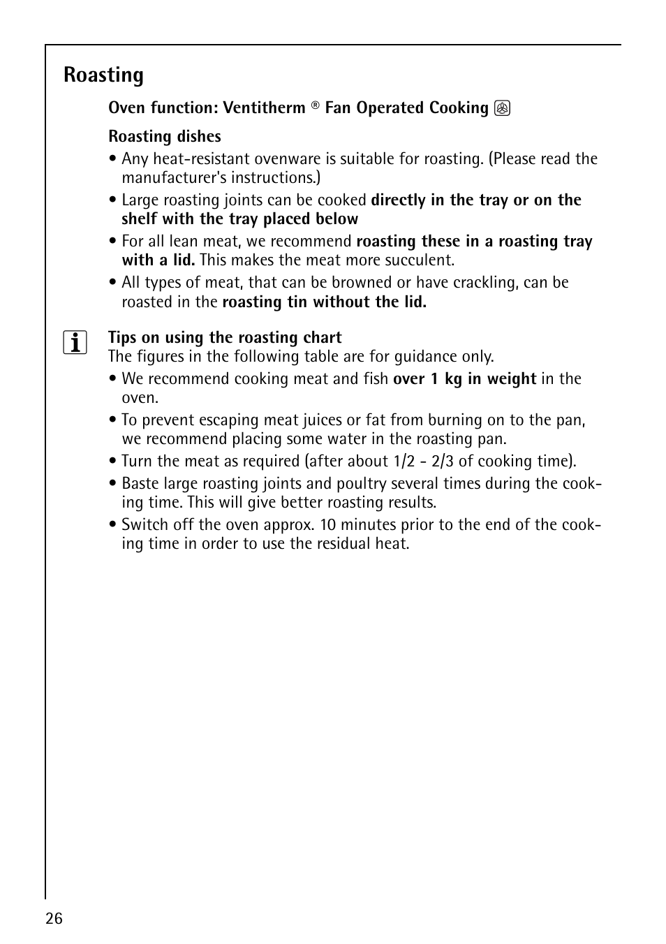 Roasting | Electrolux B1180-4 User Manual | Page 26 / 52