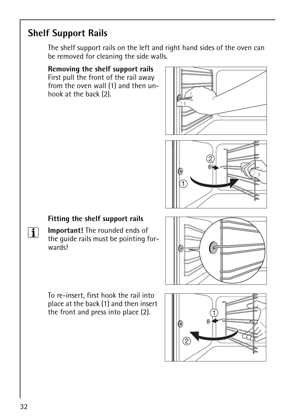 Shelf support rails | Electrolux B1180-4 User Manual | Page 32 / 52