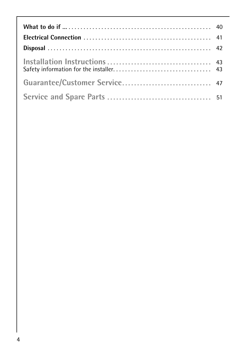 Installation instructions, Guarantee/customer service, Service and spare parts | Electrolux B1180-4 User Manual | Page 4 / 52