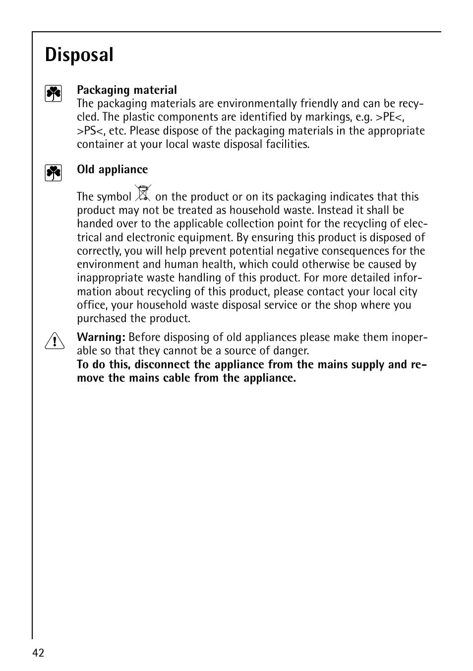 Disposal 2 | Electrolux B1180-4 User Manual | Page 42 / 52