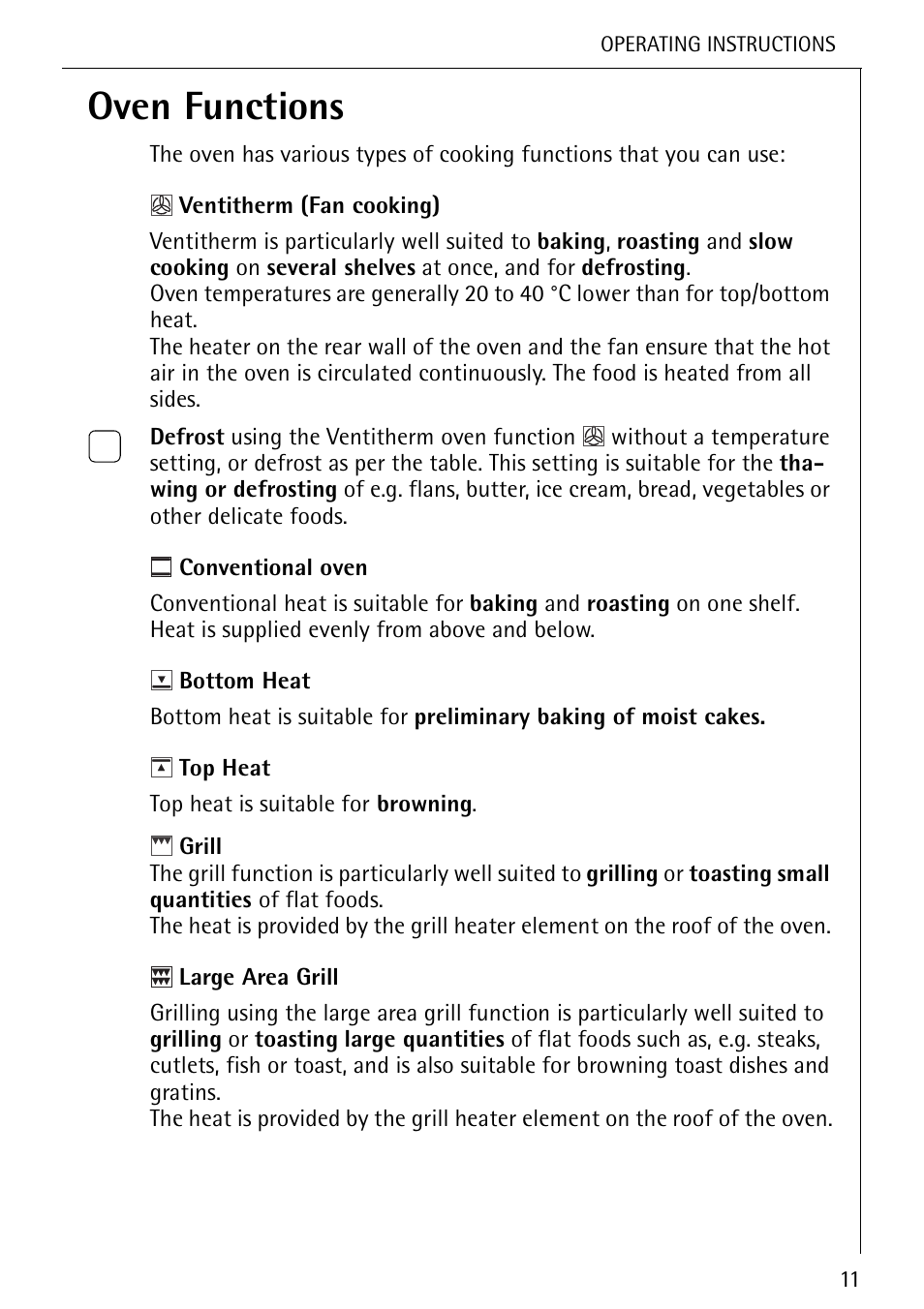 Oven functions | Electrolux U25493 B 8139-4-m User Manual | Page 11 / 64