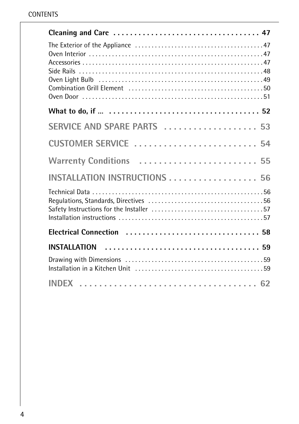 Index | Electrolux U25493 B 8139-4-m User Manual | Page 4 / 64