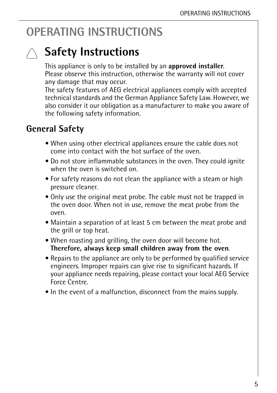 Operating instructions safety instructions, General safety | Electrolux U25493 B 8139-4-m User Manual | Page 5 / 64