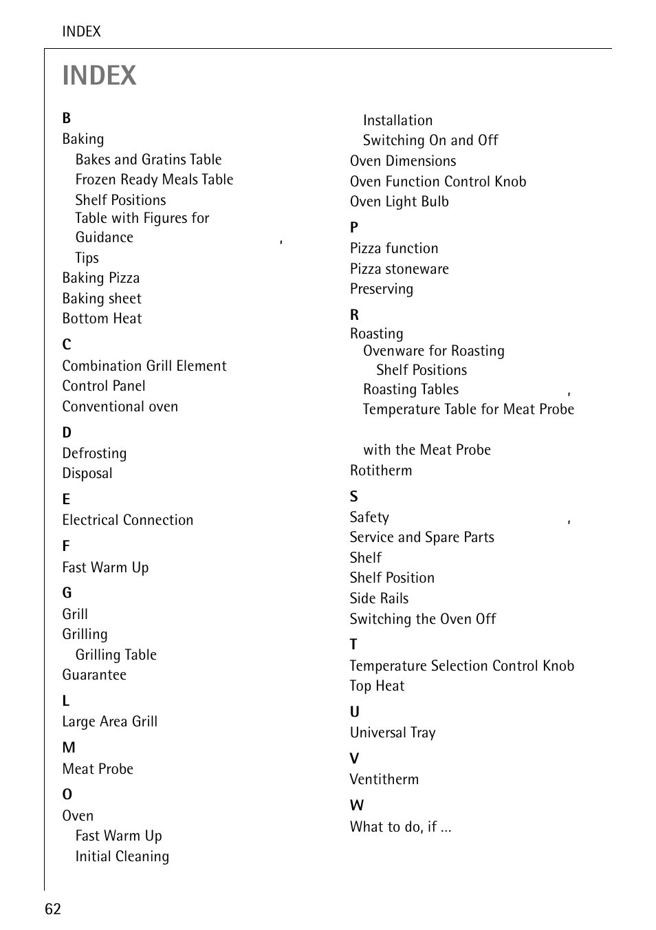 Index | Electrolux U25493 B 8139-4-m User Manual | Page 62 / 64
