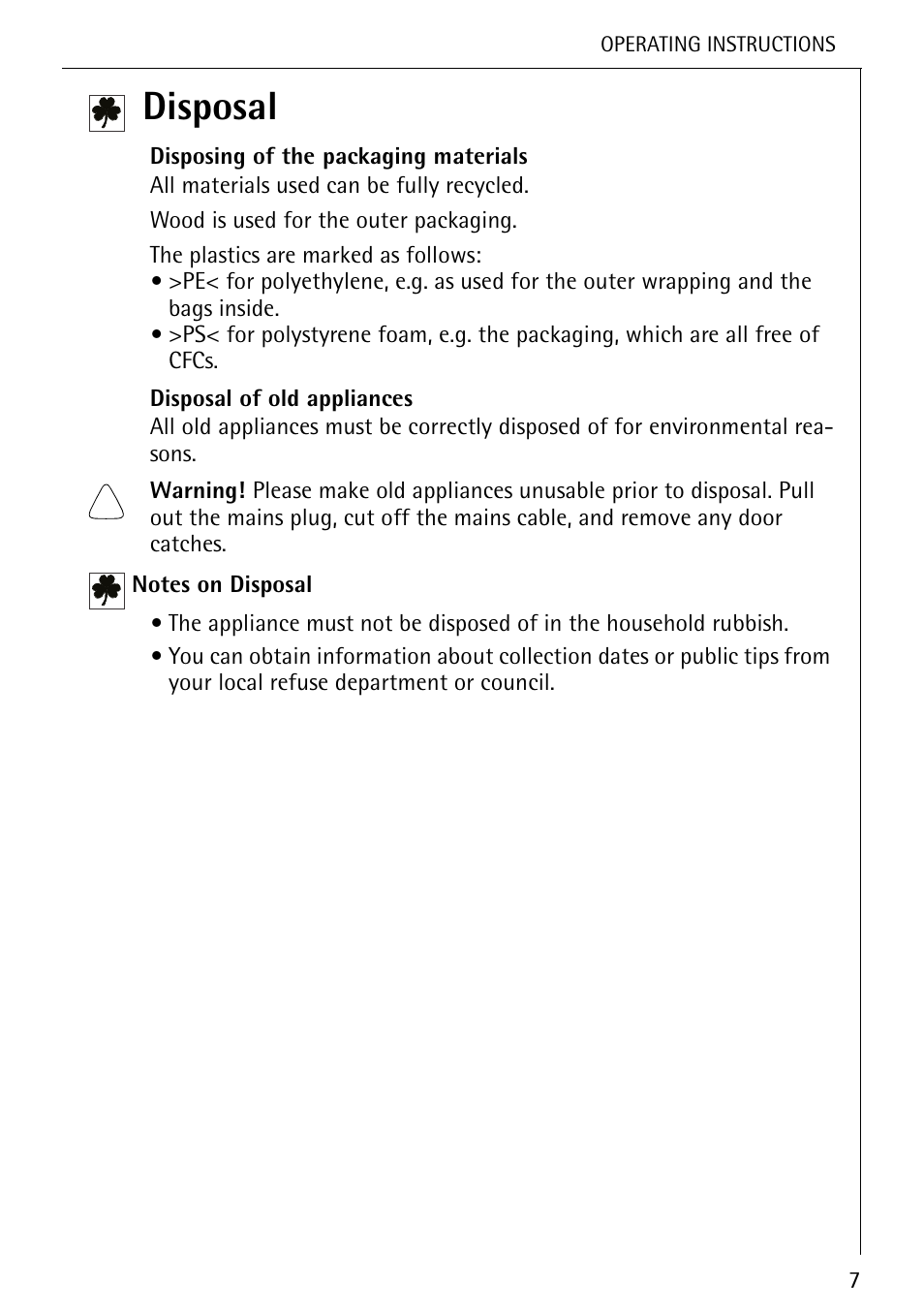 Disposal | Electrolux U25493 B 8139-4-m User Manual | Page 7 / 64