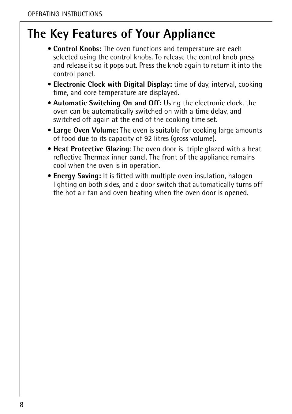 The key features of your appliance | Electrolux U25493 B 8139-4-m User Manual | Page 8 / 64