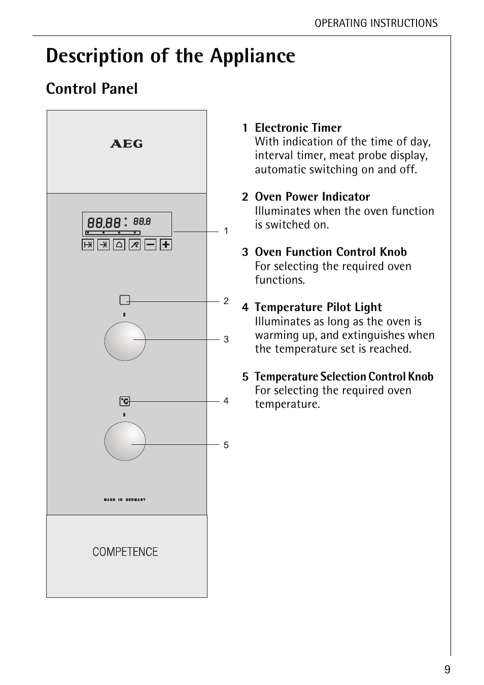 Description of the appliance, Control panel | Electrolux U25493 B 8139-4-m User Manual | Page 9 / 64