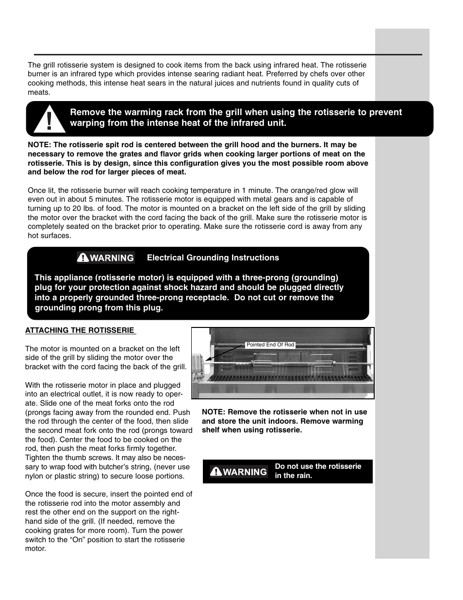 Using the rotisserie & side burners | Electrolux 51" Stainless Steel Gas Grill User Manual | Page 14 / 19