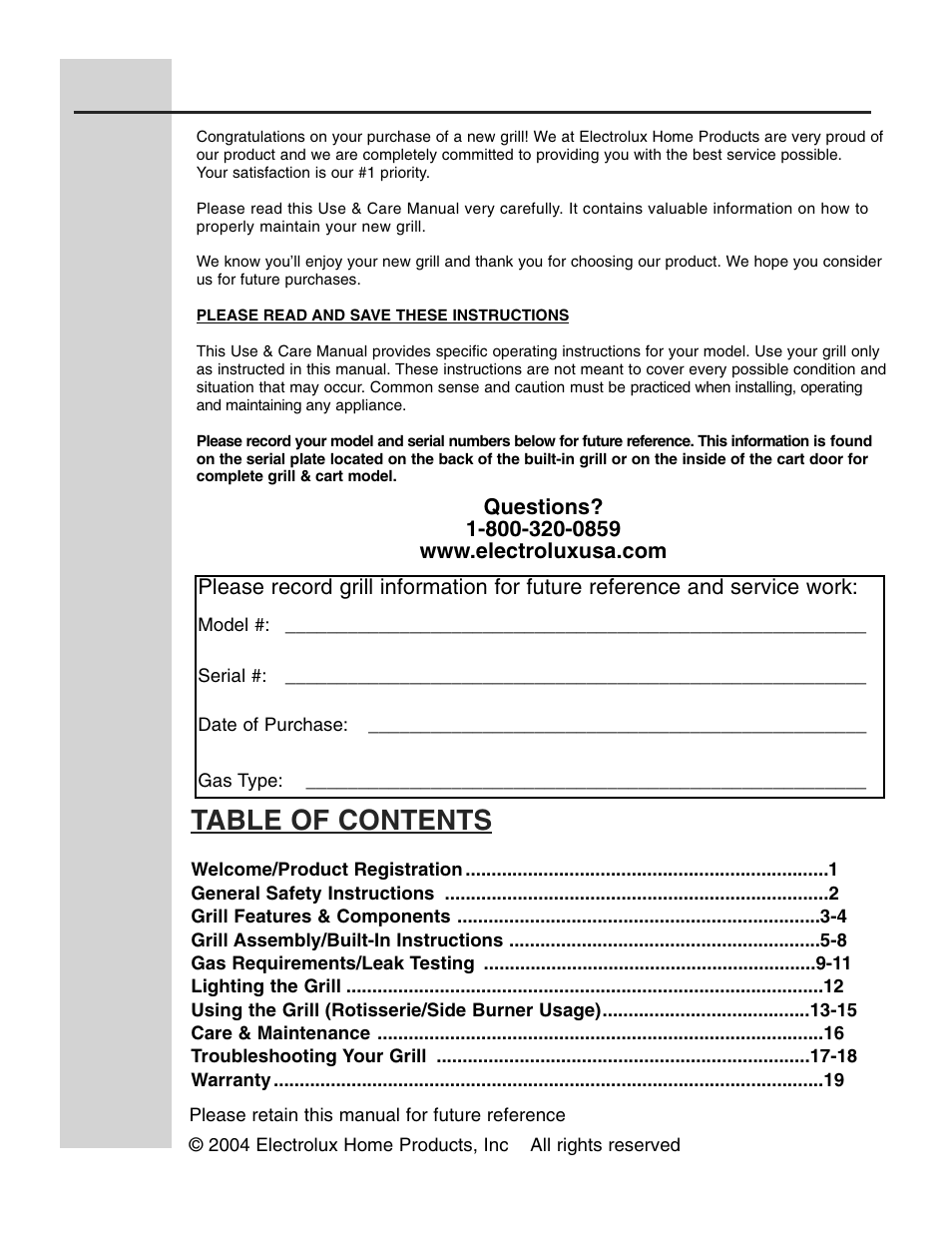 Electrolux 51" Stainless Steel Gas Grill User Manual | Page 2 / 19