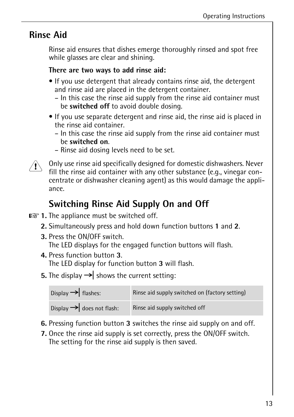 Rinse aid, Switching rinse aid supply on and off | Electrolux 86050 VI User Manual | Page 13 / 44