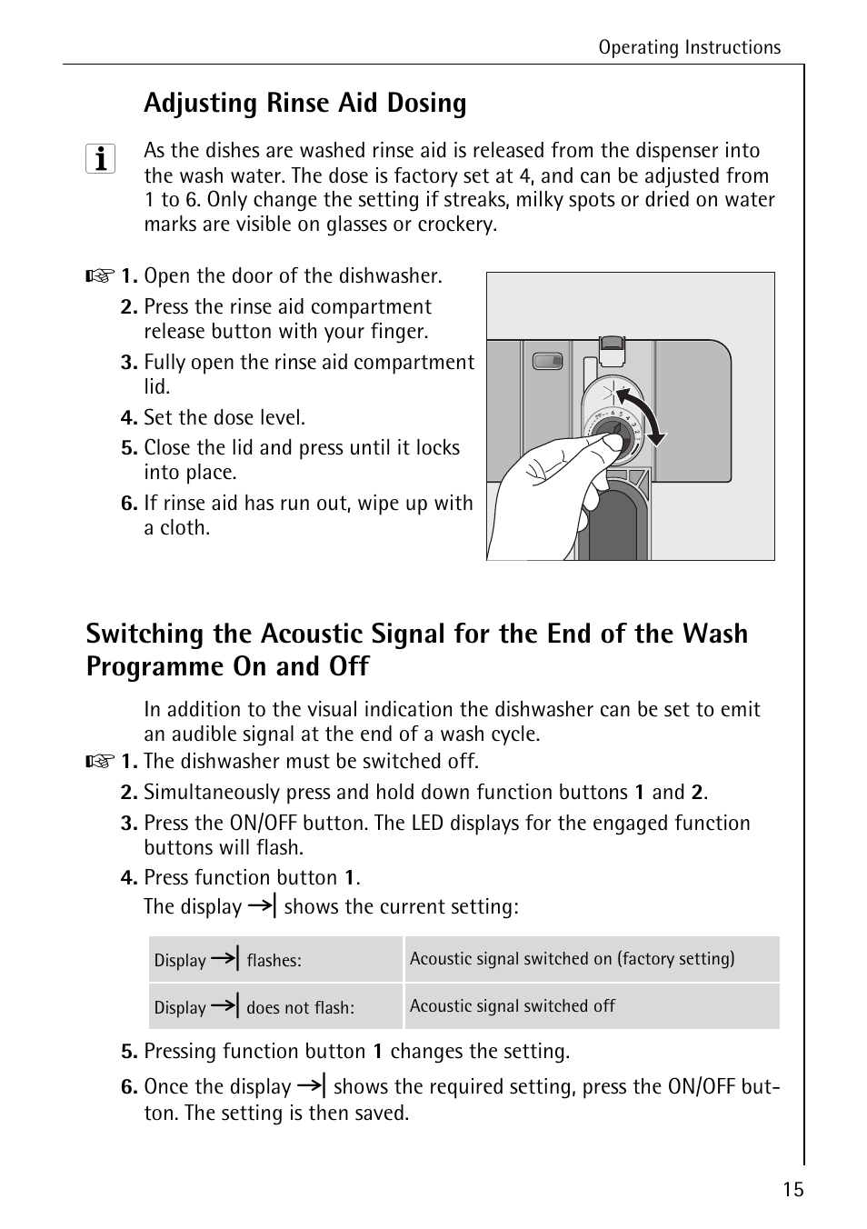 Adjusting rinse aid dosing | Electrolux 86050 VI User Manual | Page 15 / 44