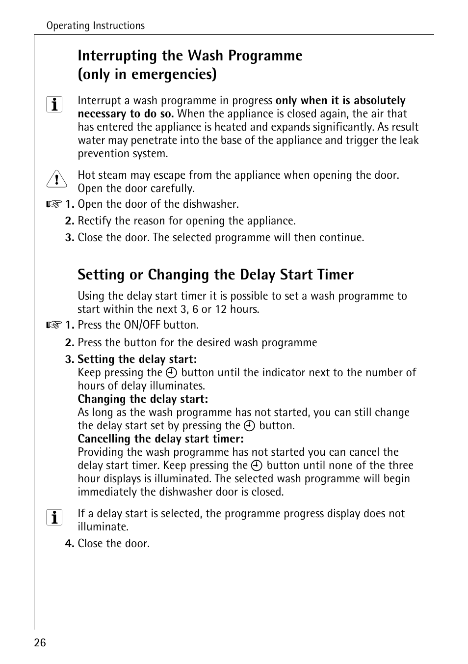 Setting or changing the delay start timer | Electrolux 86050 VI User Manual | Page 26 / 44