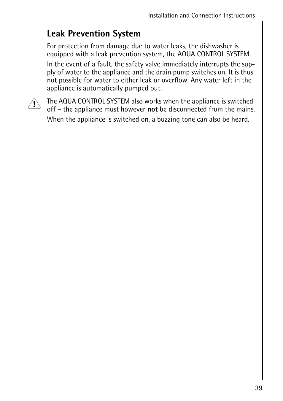 Leak prevention system | Electrolux 86050 VI User Manual | Page 39 / 44