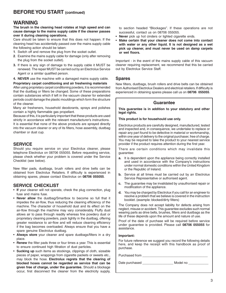 Before you start, Warning | Electrolux Z2900 Series User Manual | Page 3 / 12