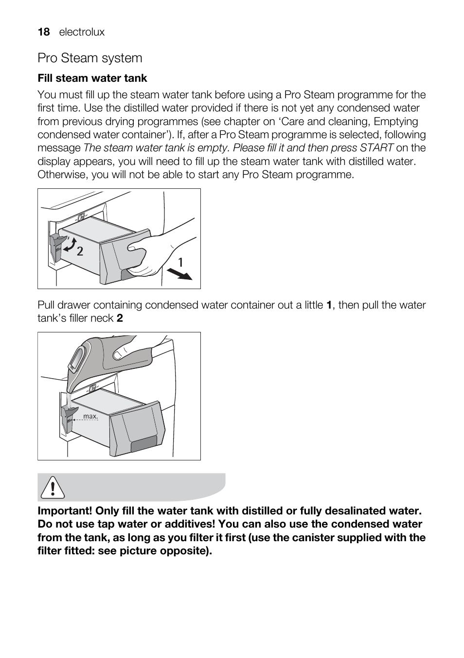 Pro steam system | Electrolux TK SL5 E User Manual | Page 18 / 64