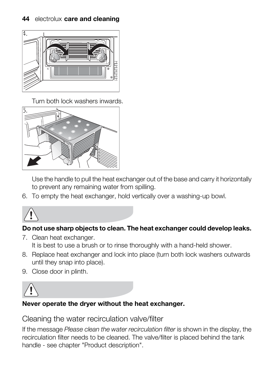 Cleaning the water recirculation valve/filter | Electrolux TK SL5 E User Manual | Page 44 / 64