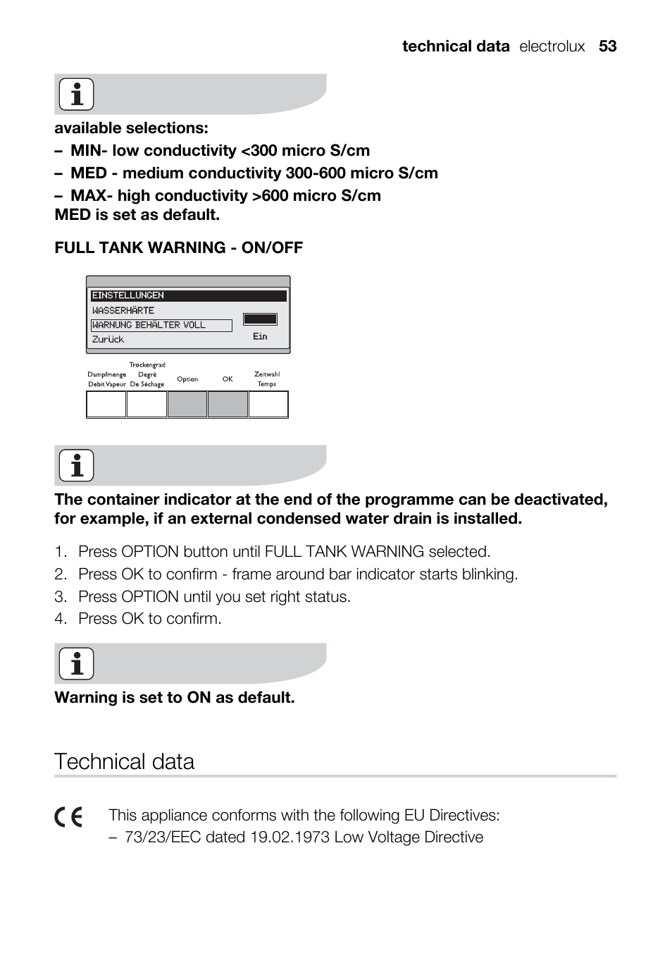Technical data | Electrolux TK SL5 E User Manual | Page 53 / 64