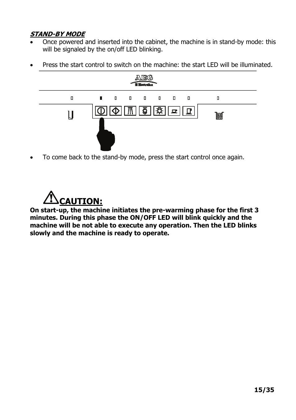 Caution | Electrolux PE 9038-m fww User Manual | Page 15 / 36