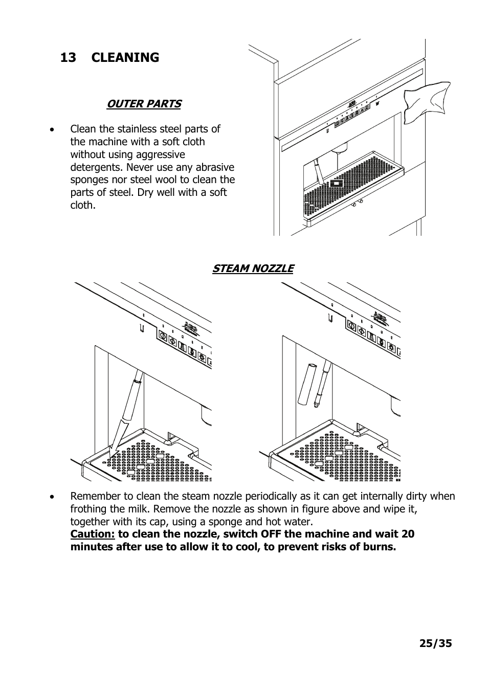 13 cleaning, Outer parts, Steam nozzle | Electrolux PE 9038-m fww User Manual | Page 25 / 36