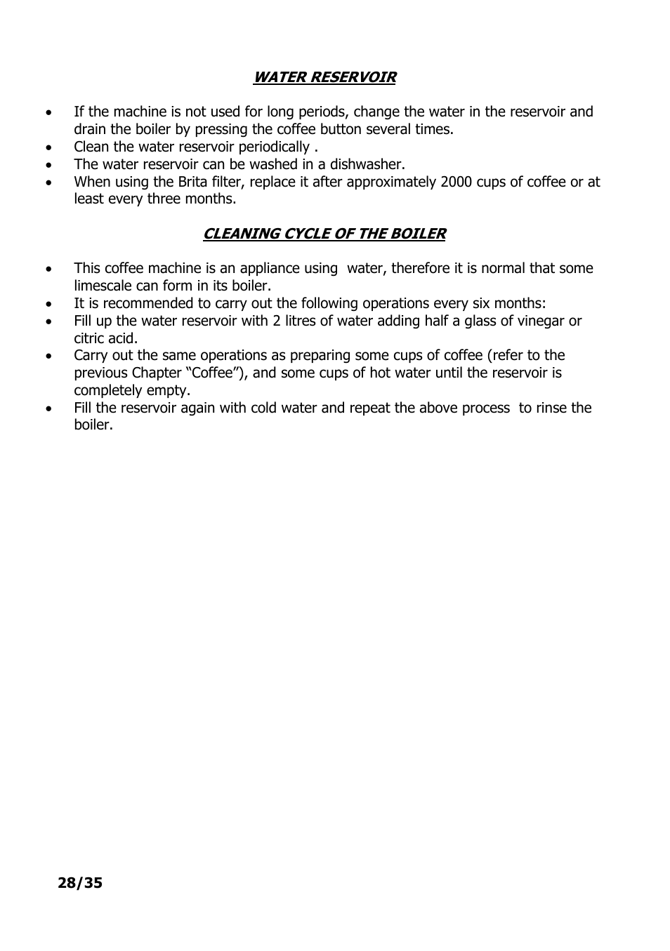 Water reservoir, Cleaning cycle of the boiler | Electrolux PE 9038-m fww User Manual | Page 28 / 36