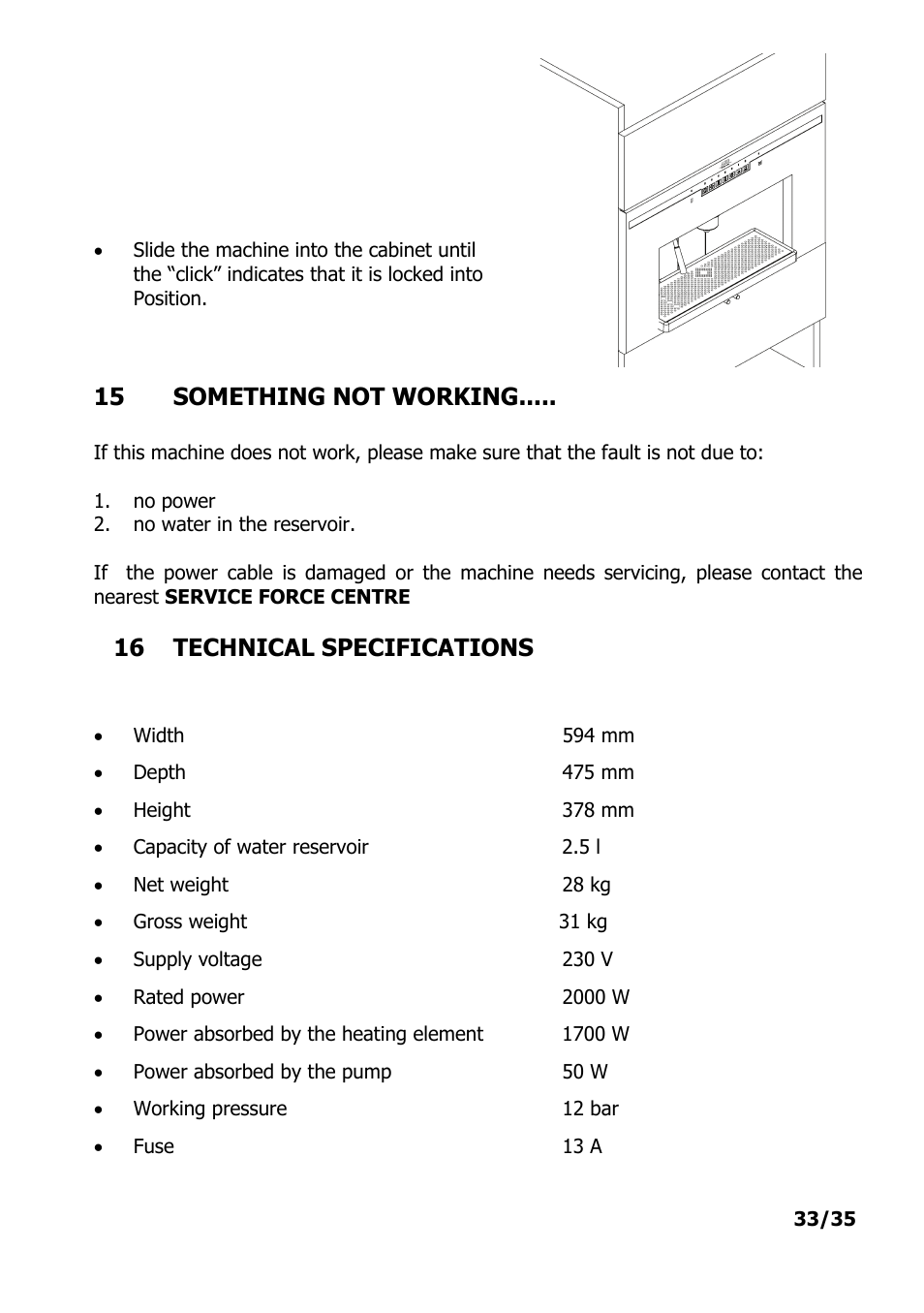 15 something not working, 16 technical specifications | Electrolux PE 9038-m fww User Manual | Page 33 / 36