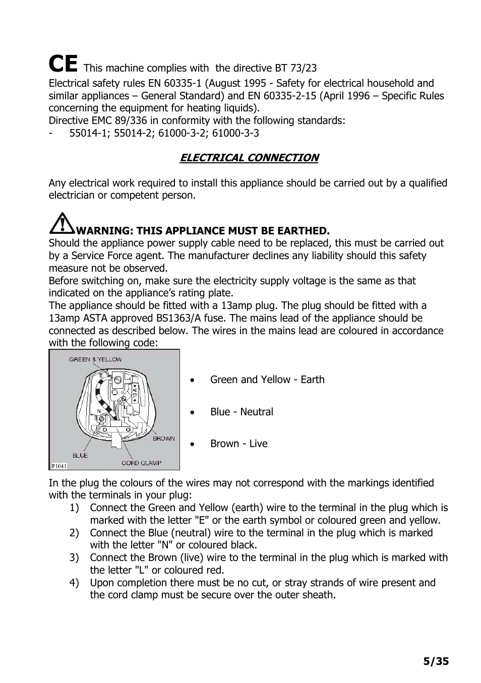 Electrical connection | Electrolux PE 9038-m fww User Manual | Page 5 / 36