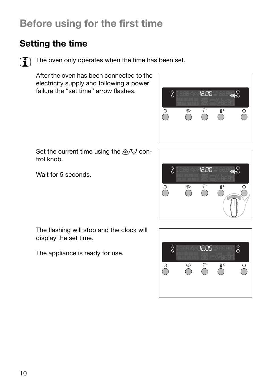 Before using for the first time, Setting the time | Electrolux EOC6690 User Manual | Page 10 / 80