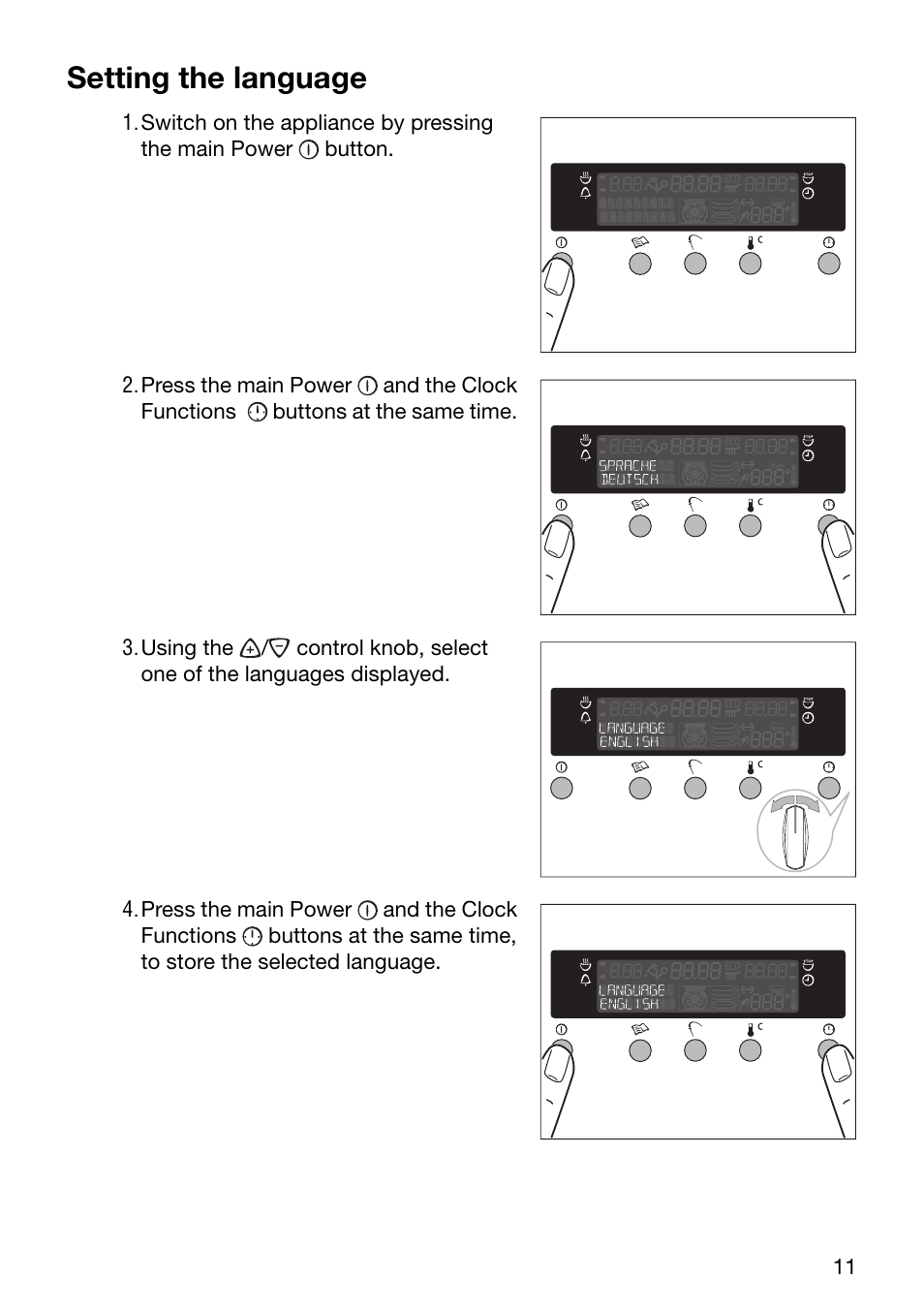 Setting the language | Electrolux EOC6690 User Manual | Page 11 / 80