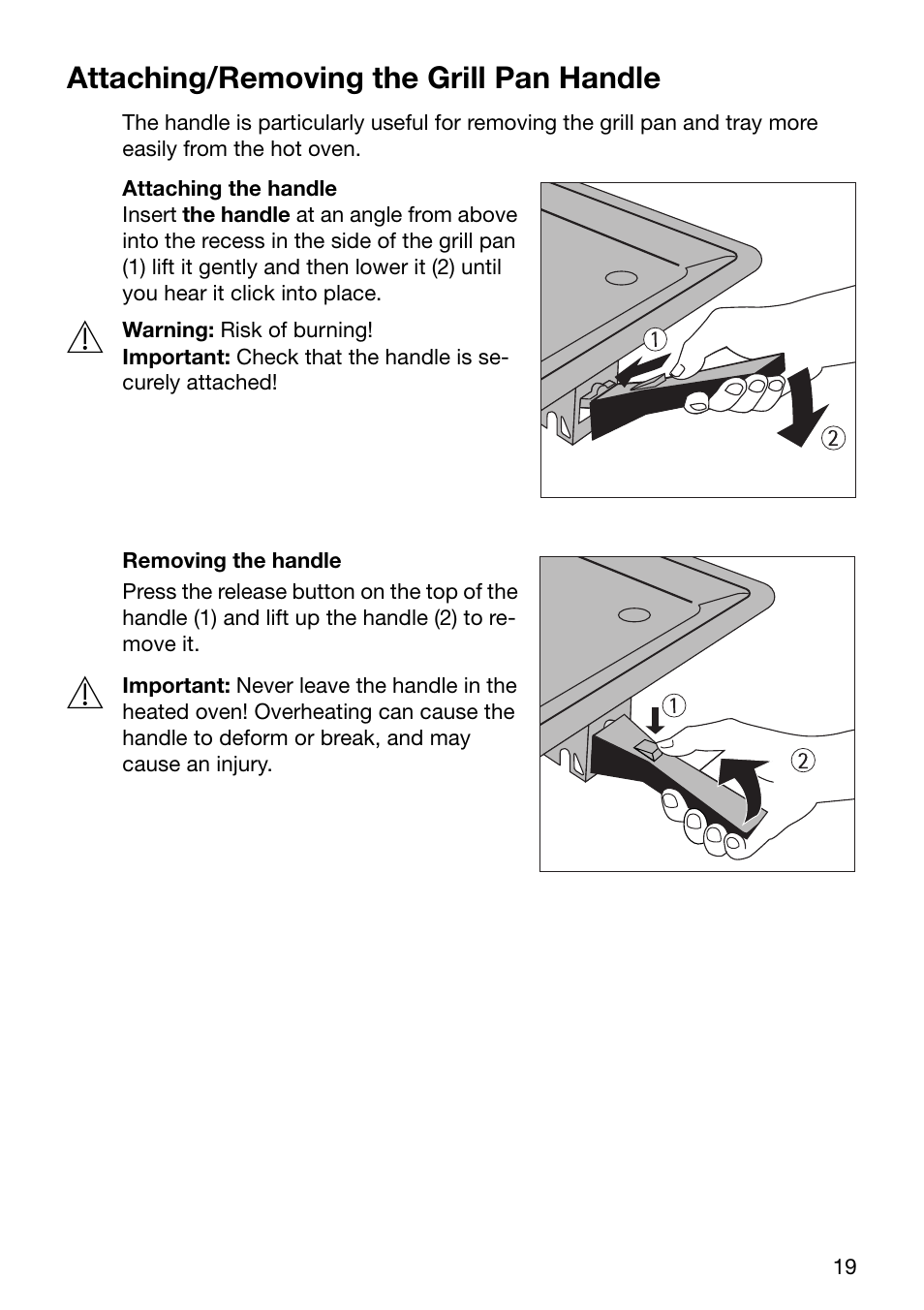 Attaching/removing the grill pan handle | Electrolux EOC6690 User Manual | Page 19 / 80
