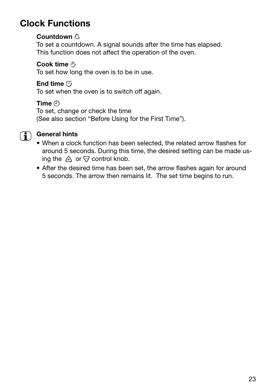 Clock functions | Electrolux EOC6690 User Manual | Page 23 / 80