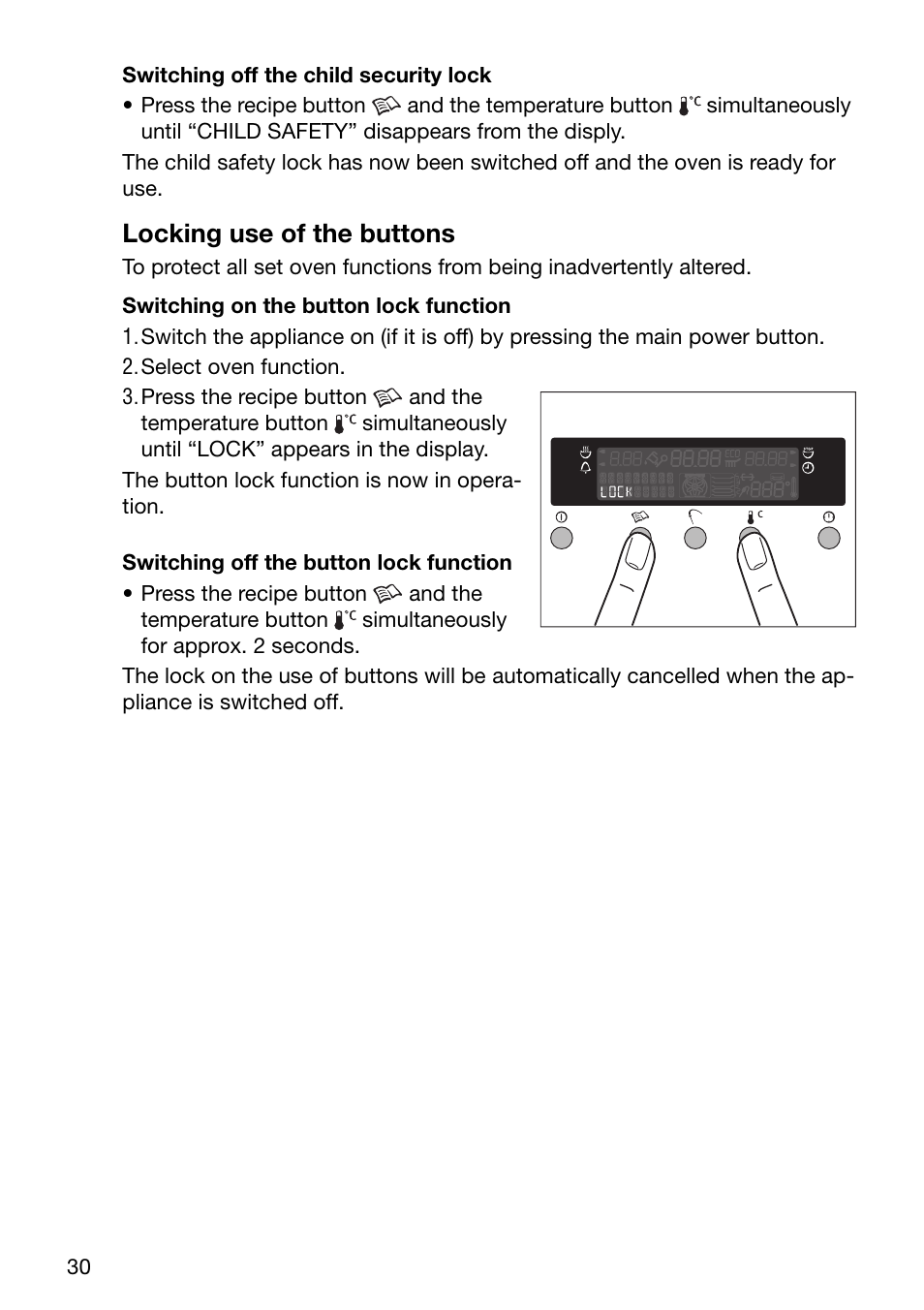 Locking use of the buttons | Electrolux EOC6690 User Manual | Page 30 / 80