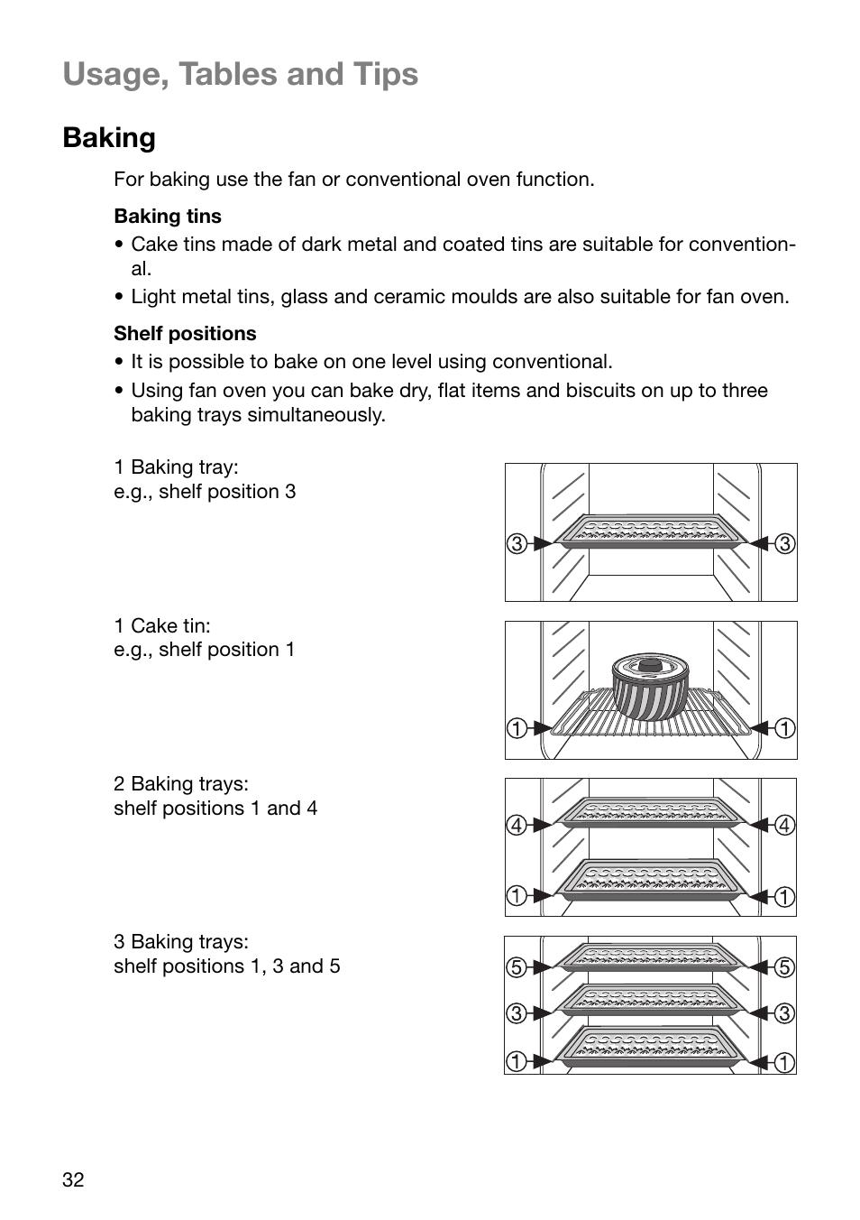 Usage, tables and tips, Baking | Electrolux EOC6690 User Manual | Page 32 / 80