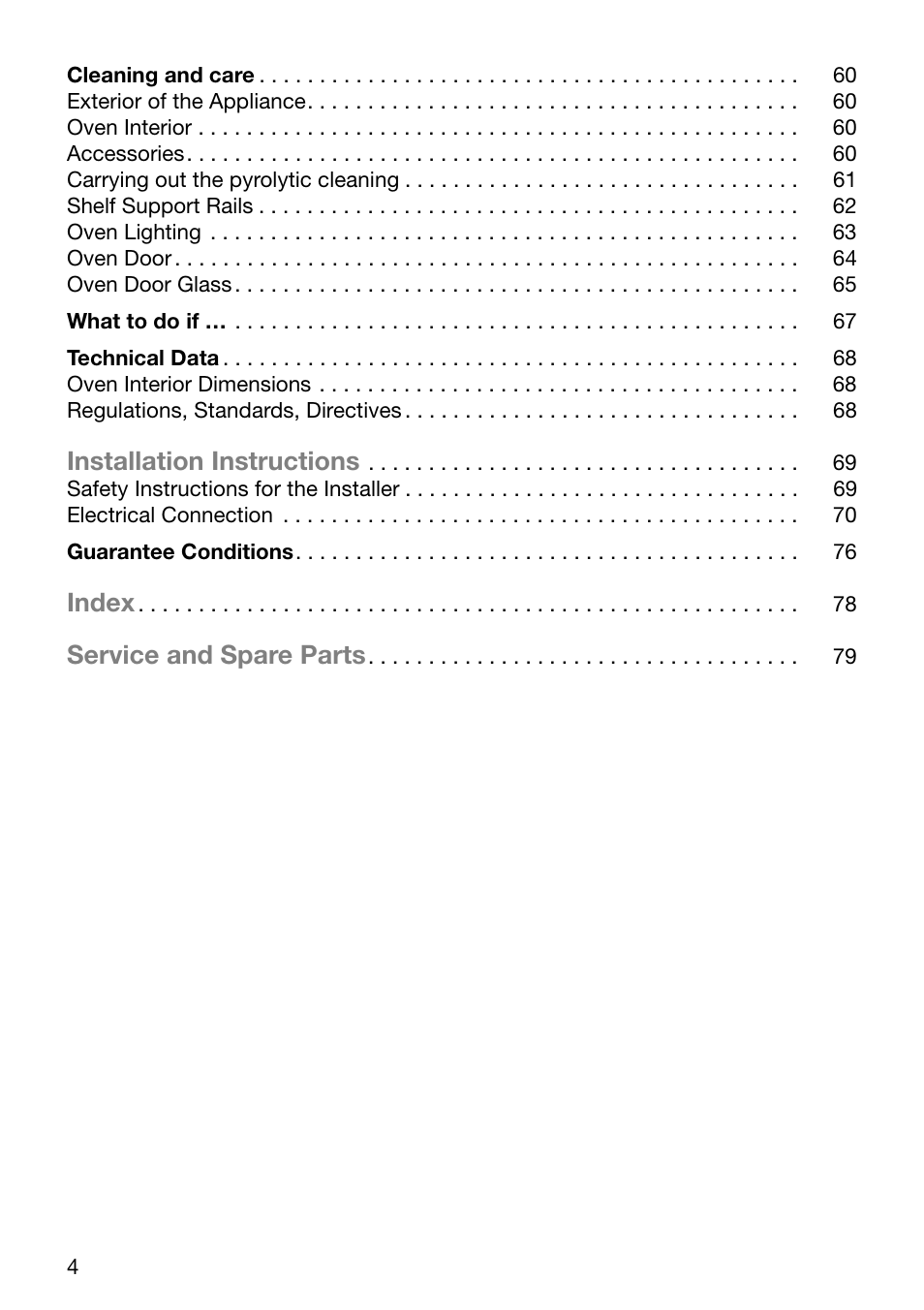 Installation instructions, Index, Service and spare parts | Electrolux EOC6690 User Manual | Page 4 / 80