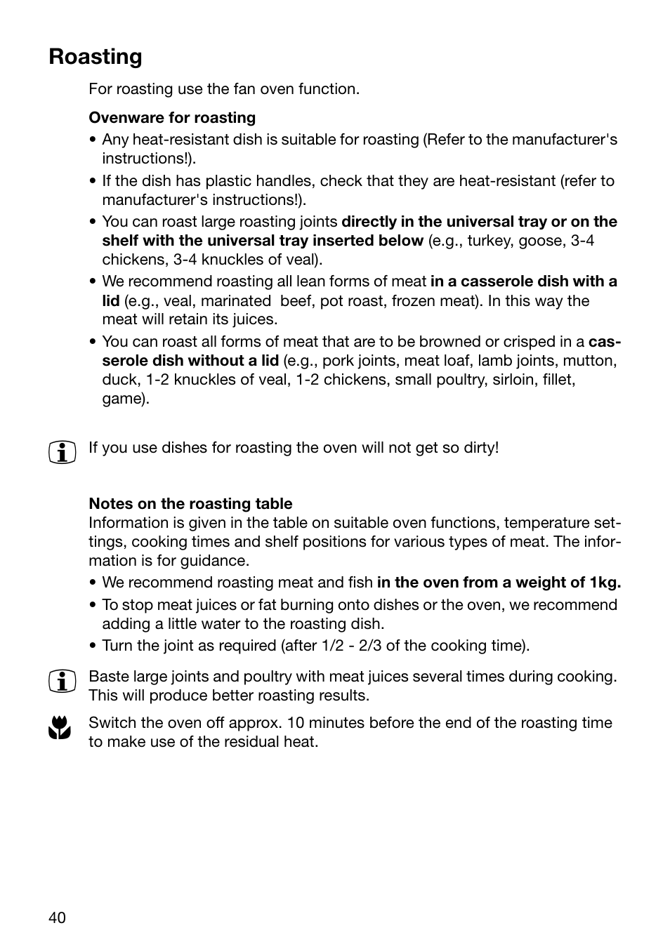 Roasting | Electrolux EOC6690 User Manual | Page 40 / 80