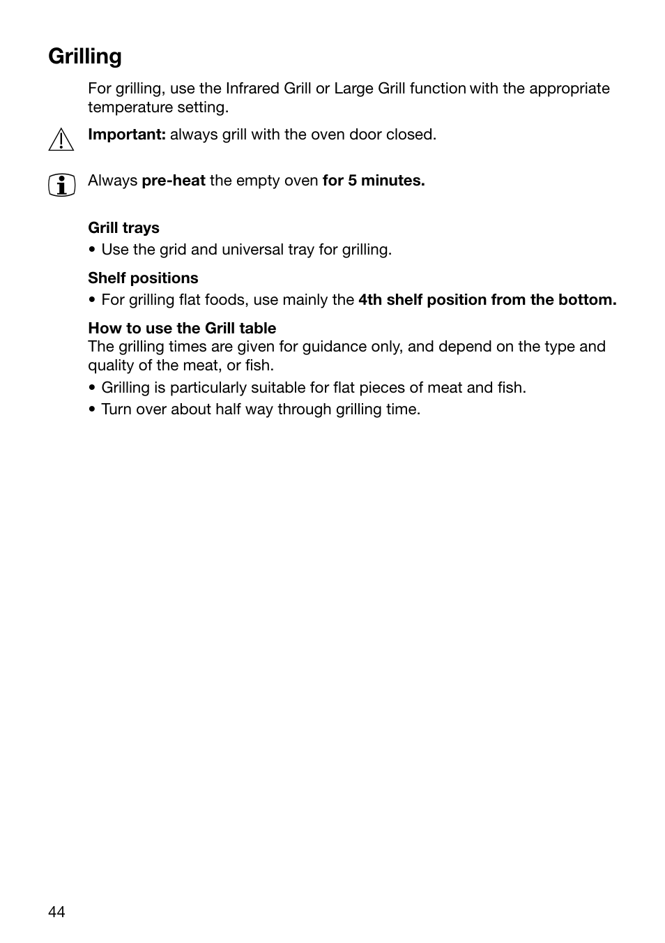 Grilling | Electrolux EOC6690 User Manual | Page 44 / 80